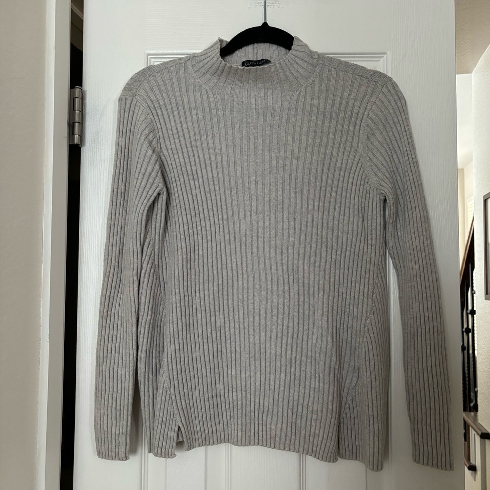 Eileen Fisher | Merino Wool Gray Ribbed Mockneck Sweater Sz XS‎